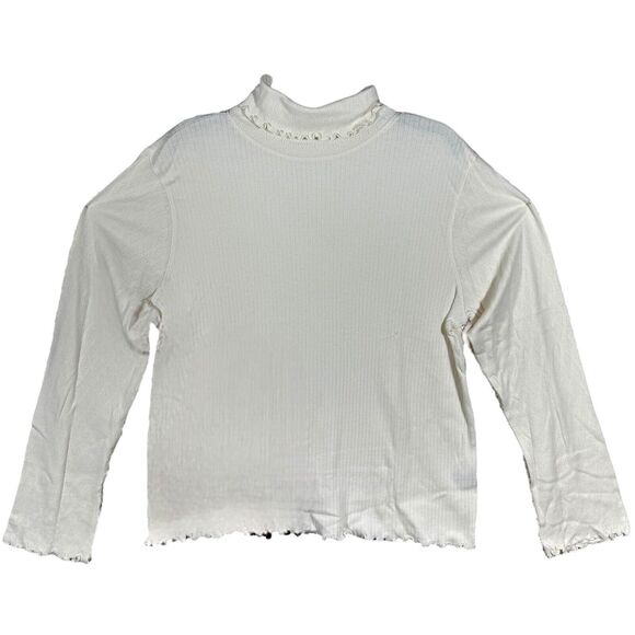 J Jill Womens Ivory Embroidery Long Sleeve Turtleneck Cotton Fringed Pullover XL - Picture 1 of 6